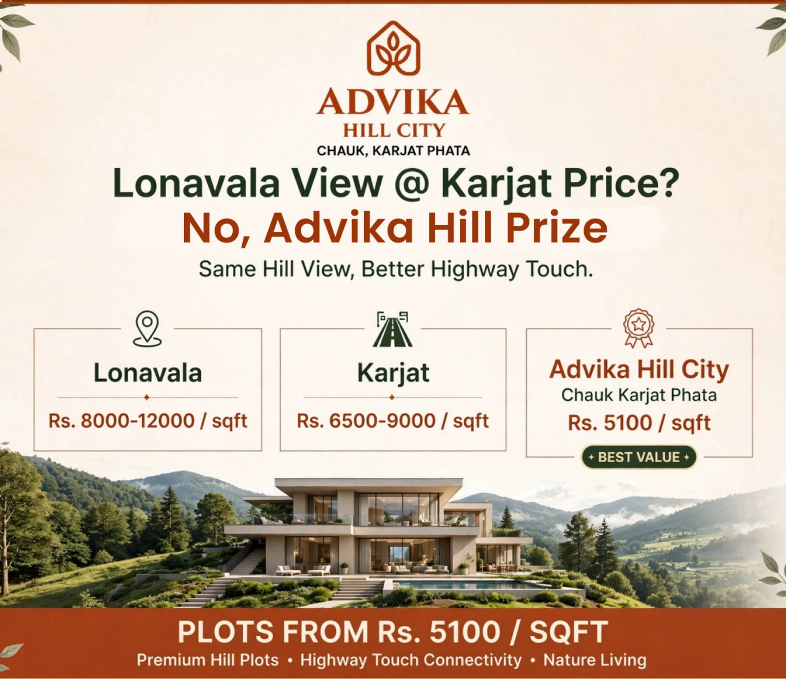 Advika Hill City pricing creative